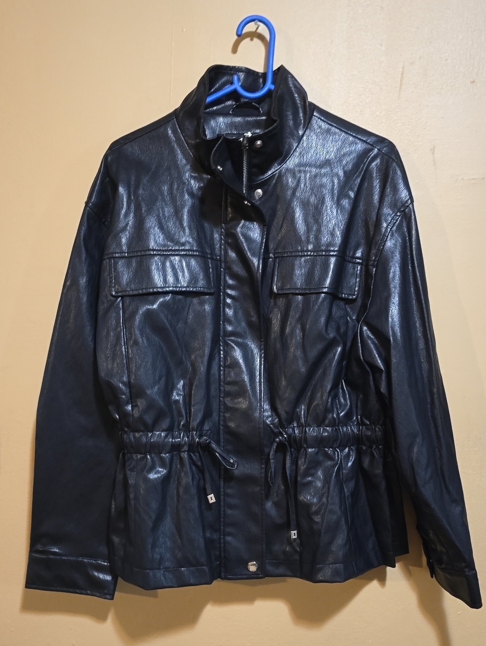 Zara Women's Faux Leather Jacket with Drawstring Waist